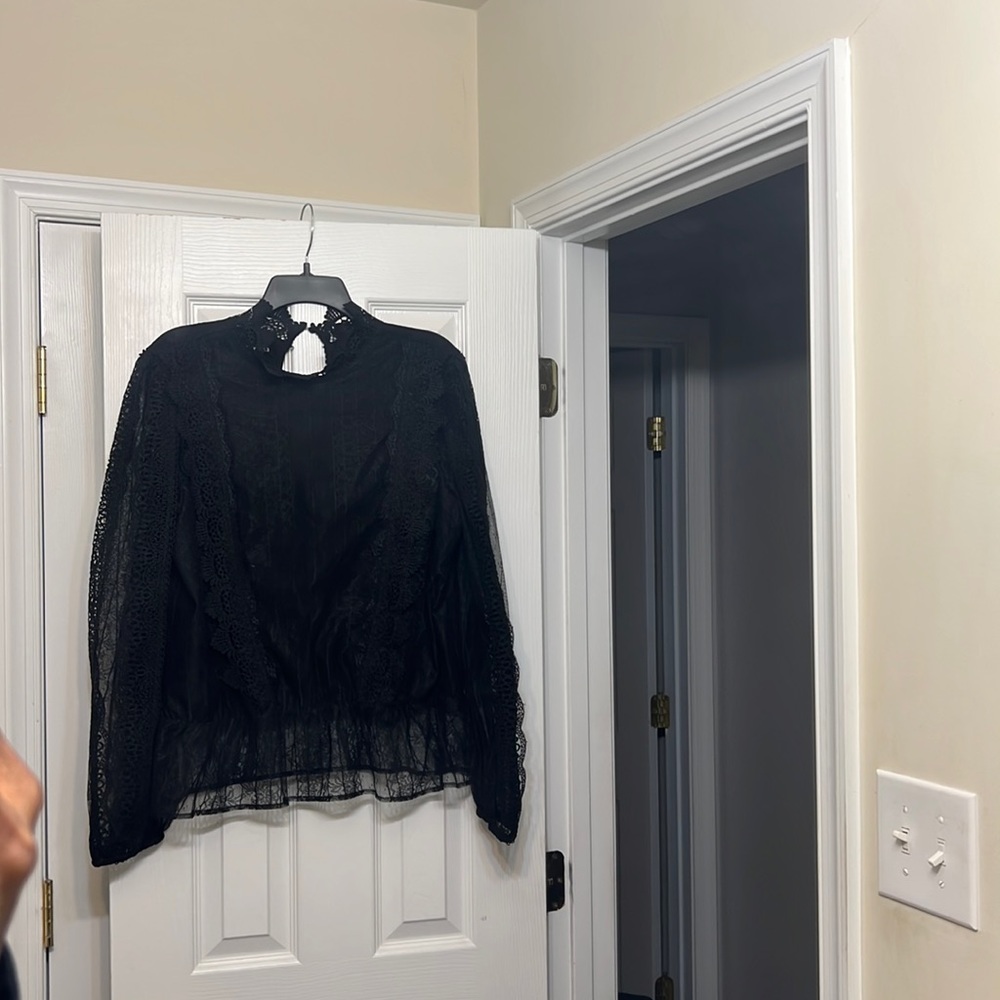 XL Express -Black Lace Peplum Top with a standup collar